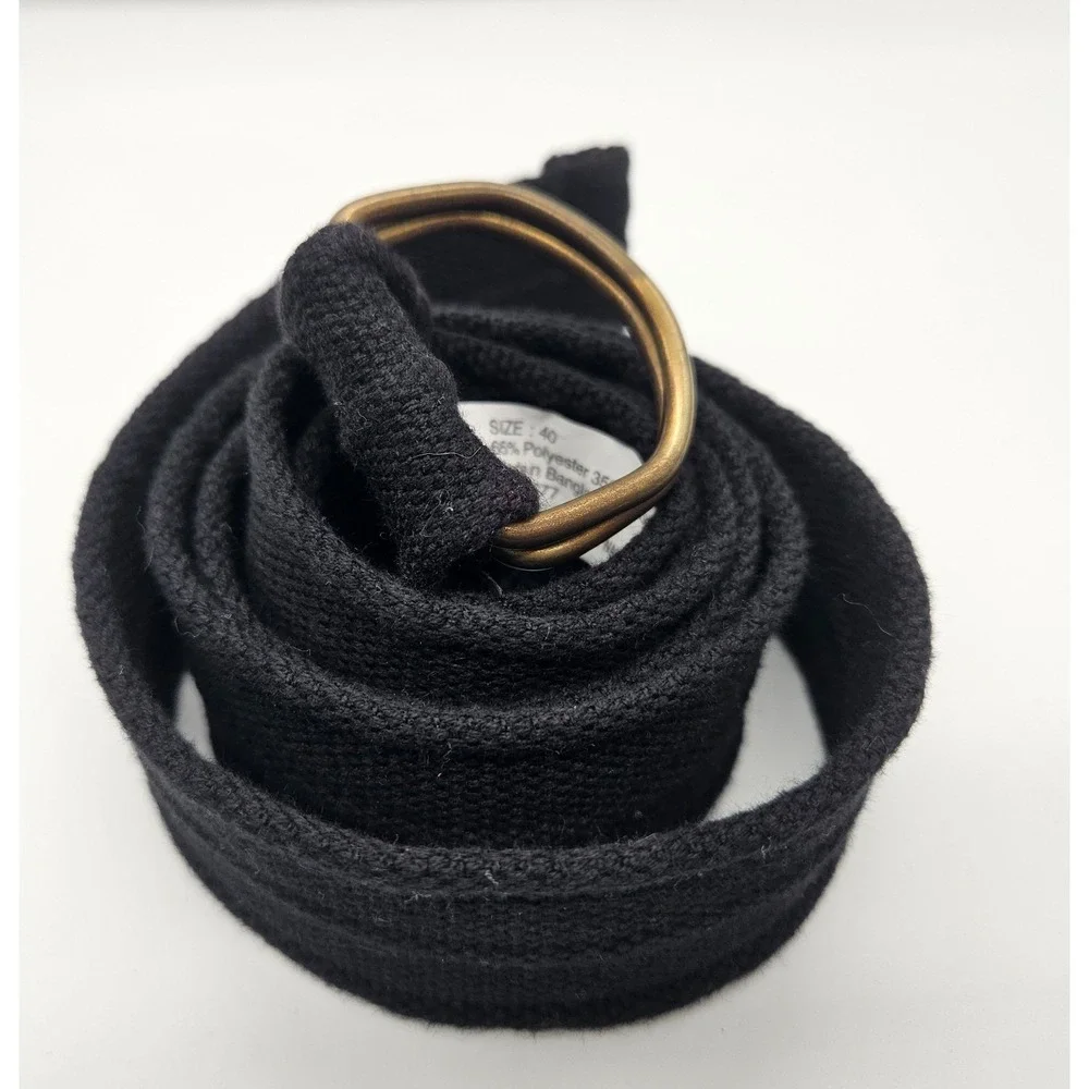 Black Canvas D-Ring‎ Web Belt Size 40 Antique Brass Buckle RN 73277